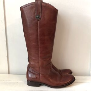 Frye Melissa Brown Leather Tall Knee High Pull Tab Riding Boots Size 6.5